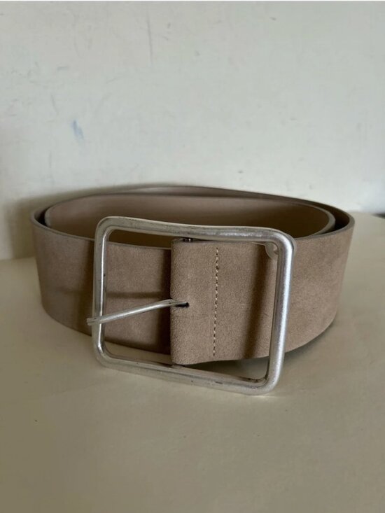 Free People NWOT Suede Leather Light Tan wide Silver Oversized Buckle Belt S/M main image 6